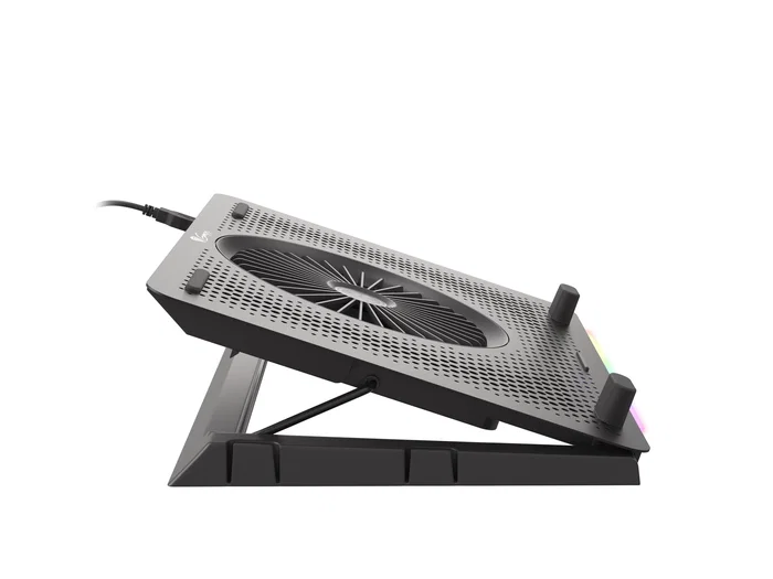 Genesis OXID 450 RGB Base Refrigeradora para Portátil hasta 15.6", con 5 Ventiladores, HUB USB, Soporte de Teléfono y Ajuste de Altura - Negro