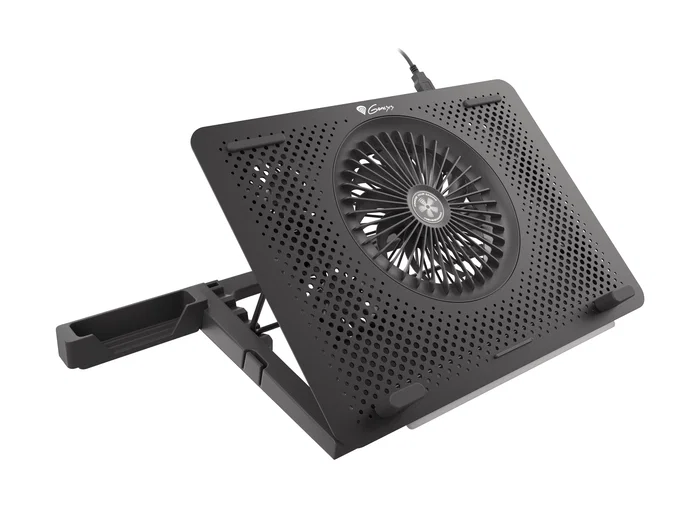 Genesis OXID 450 RGB Base Refrigeradora para Portátil hasta 15.6", con 5 Ventiladores, HUB USB, Soporte de Teléfono y Ajuste de Altura - Negro