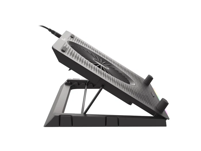 Genesis OXID 450 RGB Base Refrigeradora para Portátil hasta 15.6", con 5 Ventiladores, HUB USB, Soporte de Teléfono y Ajuste de Altura - Negro