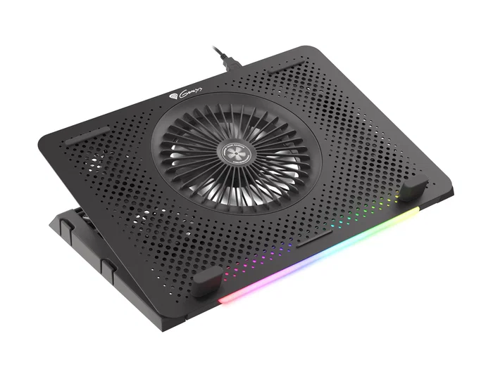 Genesis OXID 450 RGB Base Refrigeradora para Portátil hasta 15.6", con 5 Ventiladores, HUB USB, Soporte de Teléfono y Ajuste de Altura - Negro