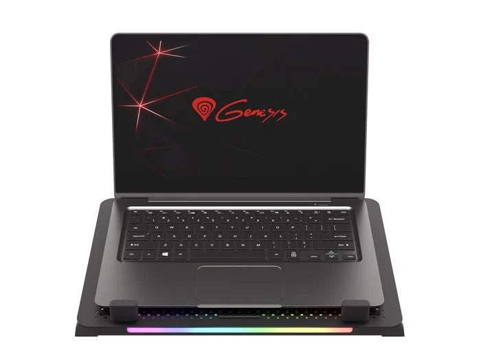 Genesis OXID 450 RGB Base Refrigeradora para Portátil hasta 15.6", con 5 Ventiladores, HUB USB, Soporte de Teléfono y Ajuste de Altura - Negro