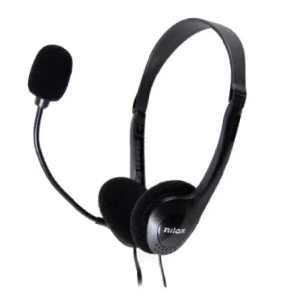 Nilox NXAU0000002 - Auriculares de diadema con micrófono para oficina, alámbrico con conexión USB, con cancelación de ruido y plegables, color negro