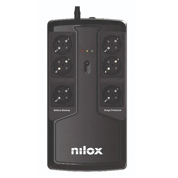 Nilox NXGCLIO8501X5V2 UPS SAI Línea Interactiva 850VA / 595W, 6 Tomas Schuko, Microprocesador, Respuesta <2ms, AVR, 12V 5Ah