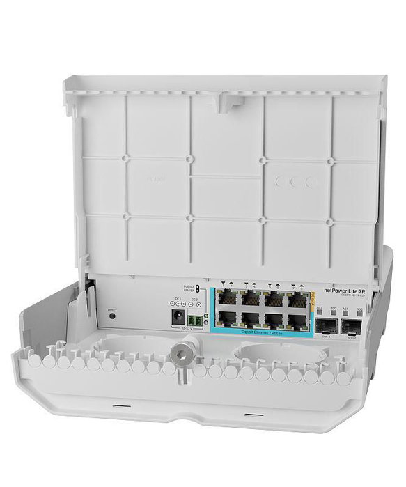 MikroTik netPower Lite 7R con 8 puertos Gigabit Ethernet y 2 ranuras SFP+ MikroTik netPower Lite 7R con 8 puertos Gigabit Ethernet y 2 ranuras SFP+