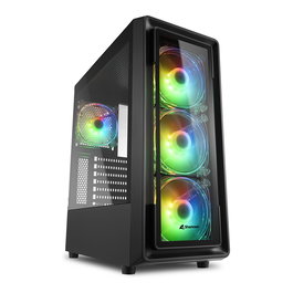 SHARKOON Midi Tower TK4 RGB Negro con Iluminación RGB para PC Gaming ATX, mATX, Mini-ITX y Ventana Lateral