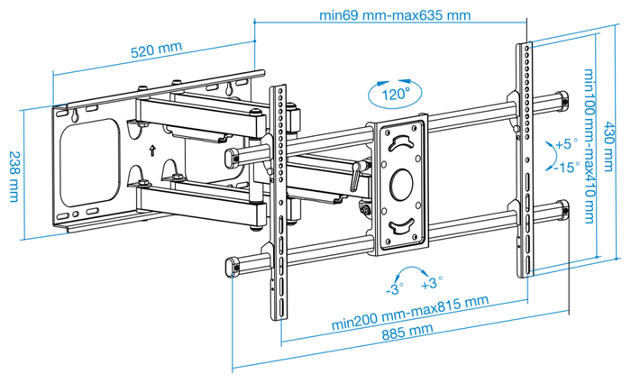 Tooq Soporte de Pared Giratorio e Inclinable LP3790TN-B para TV de 37-90 pulgadas