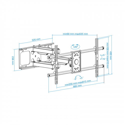 Tooq Soporte de Pared Giratorio e Inclinable LP3790TN-B para TV de 37-90 pulgadas