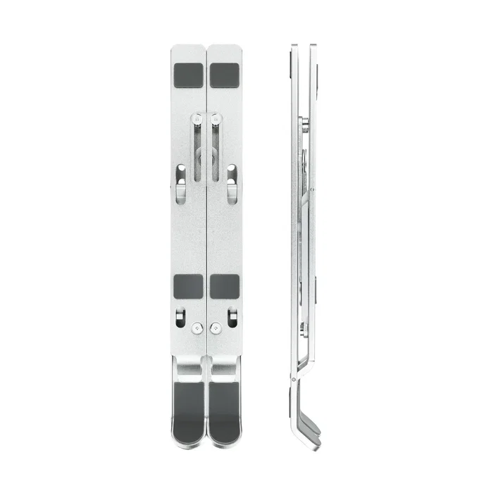 Tooq TQLRS0033-AL Soporte Elevador Plegable para Portátil y Tablet, Ajustable 7 Alturas, Base Antideslizante, para Pantallas de 11" a 15" (Hasta 5 kg), Color Plata