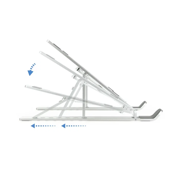 Tooq TQLRS0033-AL Soporte Elevador Plegable para Portátil y Tablet, Ajustable 7 Alturas, Base Antideslizante, para Pantallas de 11" a 15" (Hasta 5 kg), Color Plata