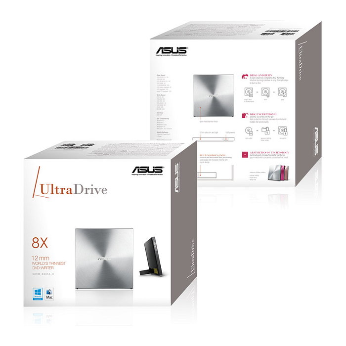 ASUS SDRW-08U5S-U Unidad DVD Externa Super Multi Grabador USB 2.0 para Portátil, Color Metálico, Compatible con M-DISC