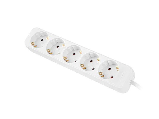 Lanberg PS0-05F-0150-W Regleta de 5 Tomas Schuko (Tipo F) Blanco, Cable 1.5m, Interior, 2500W, 10A, Protección Infantil