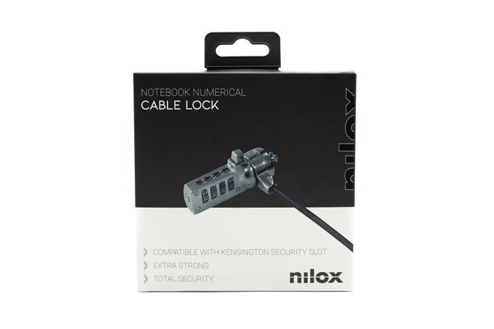 Nilox NXSC002 Cable Antirrobo para Portátil con Combinación Kensington, 4 Dígitos Reconfigurables, 1.8 m, Negro