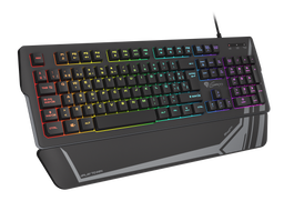 GENESIS Rhod 350 Teclado Gaming RGB USB 100% QWERTY Español Negro - 104 Teclas Membrana, Retroiluminación RGB Ajustable, Antifantasma, Reposamuñecas - NKG-1729
