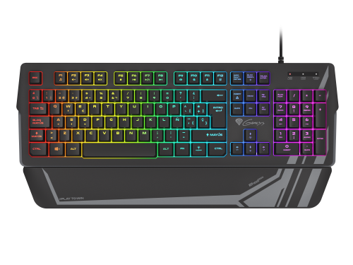 GENESIS Rhod 350 Teclado Gaming RGB USB 100% QWERTY Español Negro - 104 Teclas Membrana, Retroiluminación RGB Ajustable, Antifantasma, Reposamuñecas - NKG-1729