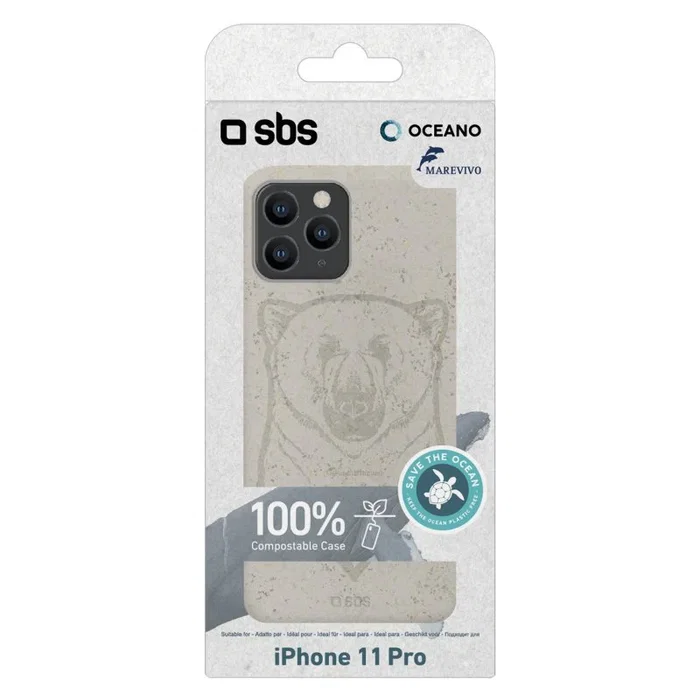 SBS TEOCNCOVIP5819G Funda para iPhone 11 Pro de 14.7 cm (5.8"), Ecológica de Ácido Poliláctico (PLA), Resistente a Rayones, Diseño con Motivos de Animales Impresos, Color Gris