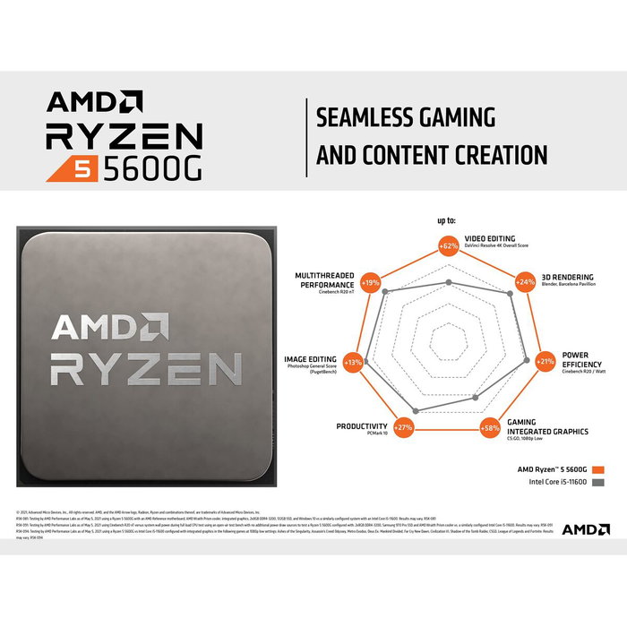 AMD Ryzen 5 5600G con Gráficos Radeon, 3,9 GHz hasta 4,4 GHz, 16 MB L3, Socket AM4