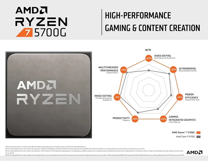 AMD Ryzen 7 5700G con Gráficos Radeon, 3,8 GHz, AM4 AMD Ryzen 7 5700G con Gráficos Radeon, 3,8 GHz, AM4