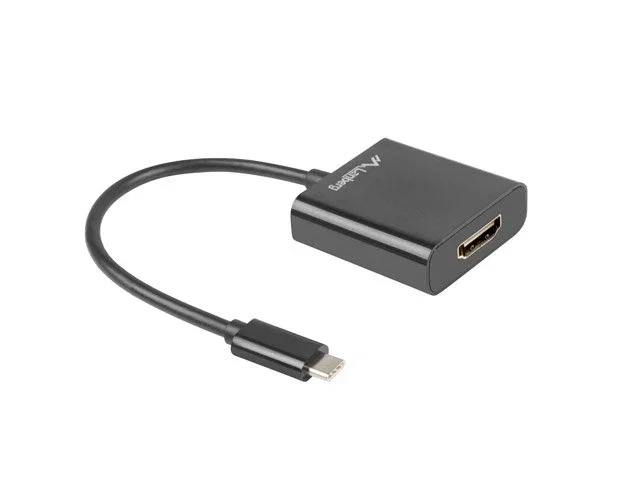Lanberg AD-UC-HD-01 Adaptador USB-C (3.2 Gen 1) Macho a HDMI Hembra - Resolución 1920x1200 WUXGA, 15 cm, Negro, Compatible con Windows y Mac