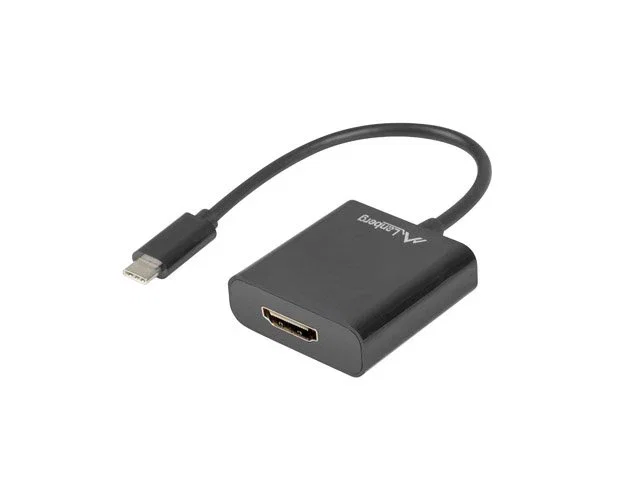 Lanberg AD-UC-HD-01 Adaptador USB-C (3.2 Gen 1) Macho a HDMI Hembra - Resolución 1920x1200 WUXGA, 15 cm, Negro, Compatible con Windows y Mac