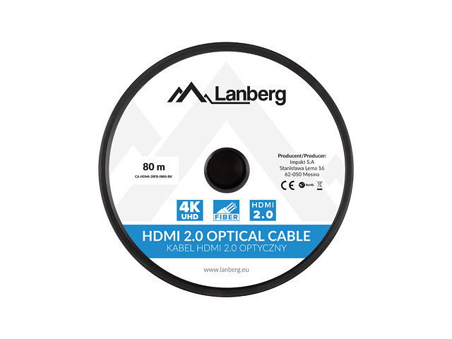 Lanberg Cable HDMI CA-HDMI-20FB-0800-BK 80m V2.0 Óptico AOC Lanberg Cable HDMI CA-HDMI-20FB-0800-BK 80m V2.0 Óptico AOC