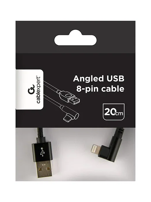 Gembird CC-USB2-AMLML-0.2M Cable USB 2.0 a Lightning 8 pines Angular 0.2 Metros para iPhone/iPad - Negro