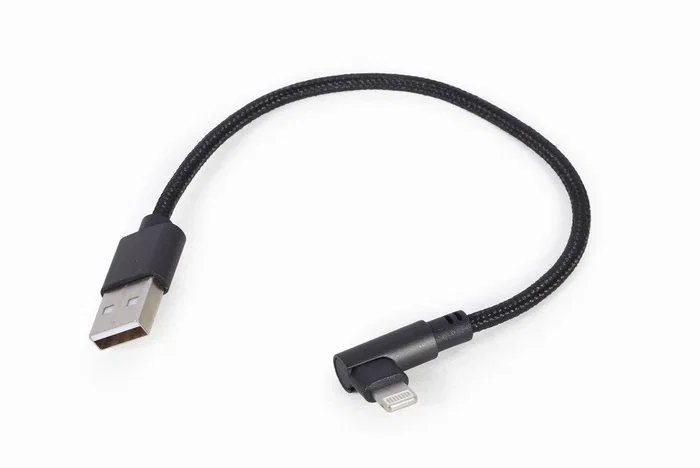 Gembird CC-USB2-AMLML-0.2M Cable USB 2.0 a Lightning 8 pines Angular 0.2 Metros para iPhone/iPad - Negro