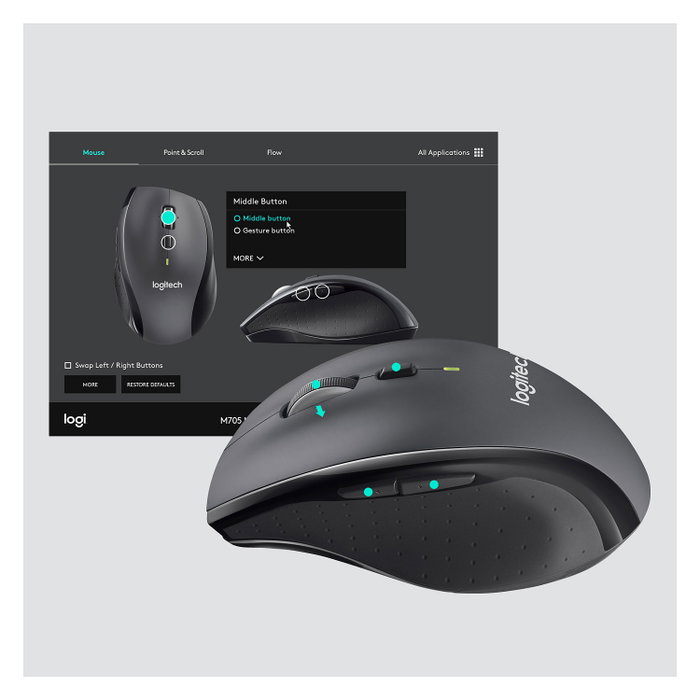 Logitech Marathon M705 Ratón Inalámbrico Carbón vegetal Logitech Marathon M705 Ratón Inalámbrico Carbón vegetal
