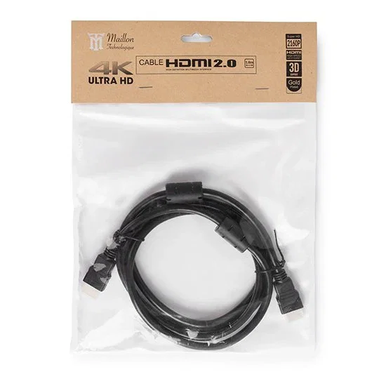 Maillon Basic MTBHDB2018 Cable HDMI 2.0 Alta Velocidad 1.8m, 4K HDR 60Hz, 18Gbps, 3D, Canal Ethernet, Conector Chapado en Oro, Negro