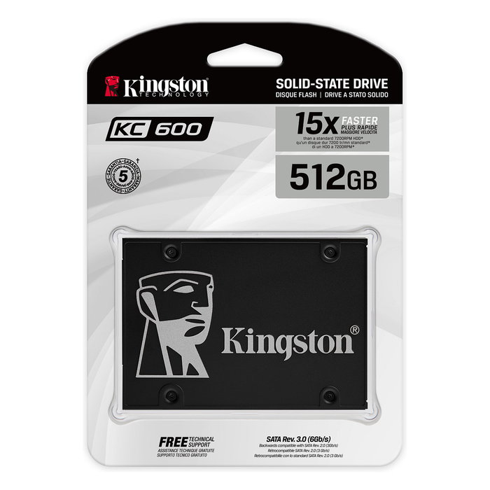 Kingston KC600 SSD 2.5" SATA III 512GB, 550 MB/s Lectura, 520 MB/s Escritura, para PC/Portátil