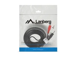 Lanberg CA-MJRC-10CC-0025-BK Cable de Audio Estéreo 2 m, Jack 3.5mm Macho a 2x RCA Macho (Rojo y Blanco) Color Negro