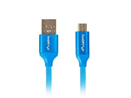 Lanberg - Cable USB 2.0 A a Micro B, 1.8m, Azul, Tela Trenzada, Soporta Quick Charge 3.0, Transferencia 480 Mbps, Conectores Dorados