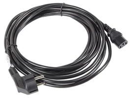 Lanberg Cable de Alimentación Schuko a CEE 7/7 IEC 320 C13, 10m, 220V 10A, Negro, Conector en Ángulo, Certificado VDE