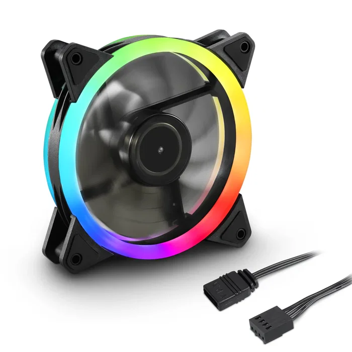 Sharkoon Shark Blades PWM RGB Ventilador PC 120mm - Negro, 1.16mmH2O, 1400 RPM, 24.8 dB(A), Cojinete FDB, Cable 45cm, Iluminación Multi LED Personalizable (1 Pieza)