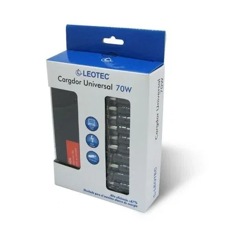 Leotec Cargador de portátil 70W automático con 10 conectores Voltaje 15-20V