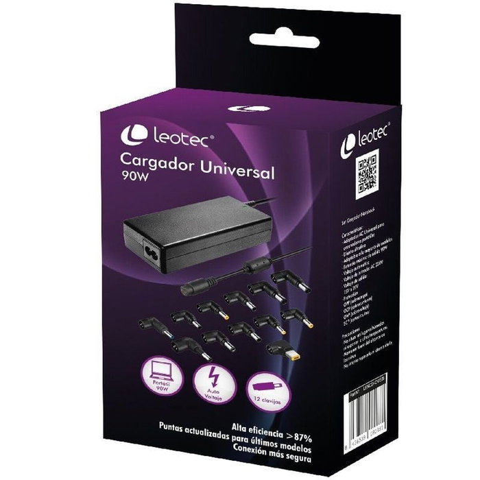 Leotec Cargador Universal de Portátil 90W con Voltaje Automático y 12 Conectores Leotec Cargador Universal de Portátil 90W con Voltaje Automático y 12 Conectores