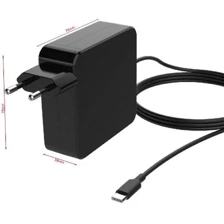 Leotec Cargador Notebook 65W LENCSHOMETC65 con Puerto USB-C PD 3.0, Entrada 100-240V, para Portátil y Teléfono