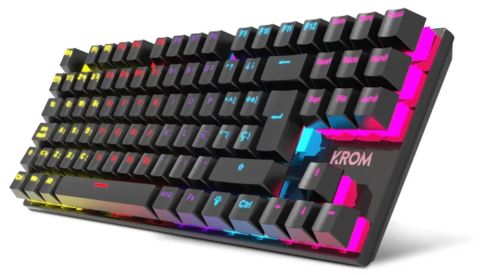 Krom Kasic TKL Teclado Mecánico Gaming Español Tenkeyless con Switches Red, Retroiluminación RGB Rainbow, Antighosting, 87 Teclas, Negro, USB
