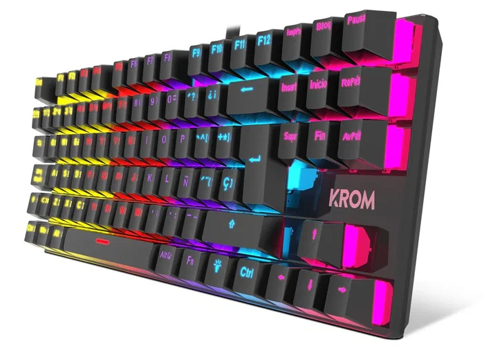 Krom Kasic TKL Teclado Mecánico Gaming Español Tenkeyless con Switches Red, Retroiluminación RGB Rainbow, Antighosting, 87 Teclas, Negro, USB