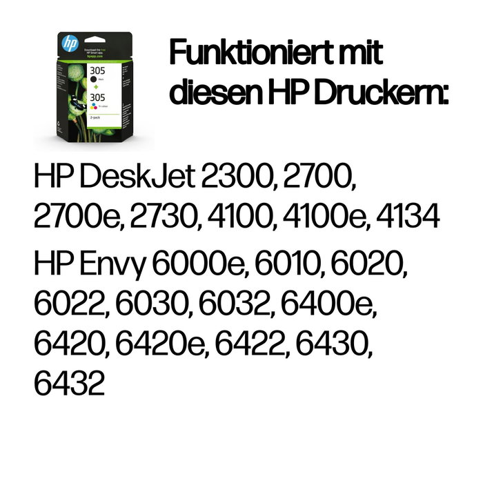 HP Pack de 2 Cartuchos de Tinta Original 305 Negro y Tricolor (6ZD17AE) تقدير ~220 páginas total