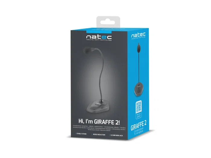 NATEC Giraffe 2 NMI -1563 Micrófono para PC Omnidireccional Negro, Conector 3.5 mm, -55 dB, 20 - 20000 Hz, Con Interruptor y Cable de 1.8 m