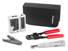Lanberg NT-0301 Kit de Herramientas para Redes - Tester, Pelacables, Crimpadora, Herramienta de Impacto