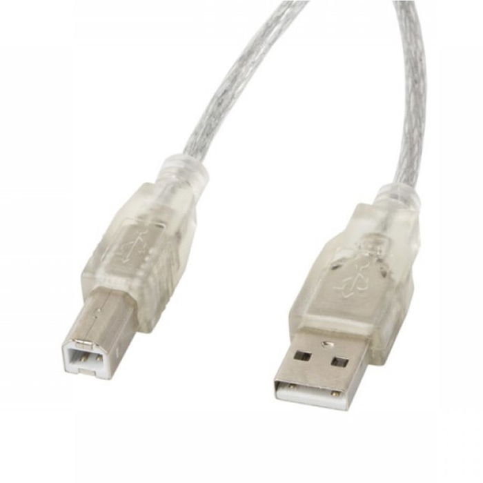 Lanberg Cable USB A a USB B 2.0, 1.8 m, Transparente, Conectores Macho Chapados en Oro, Velocidad 480 Mbps, AWG 30 Lanberg Cable USB A a USB B 2.0, 1.8 m, Transparente, Conectores Macho Chapados en Oro, Velocidad 480 Mbps, AWG 30