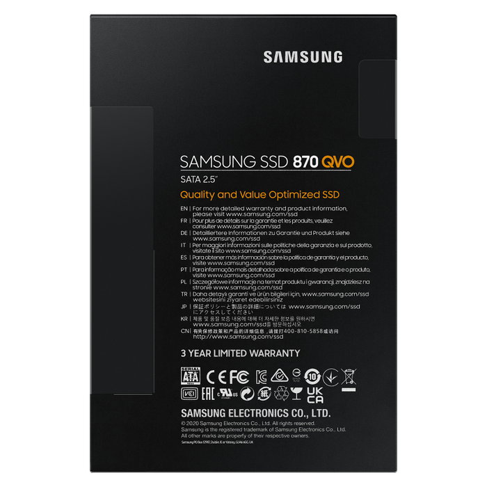 Samsung 870 QVO MZ-77Q2T0 2TB Disco SSD 2.5" SATA III, Velocidad Lectura 560 MB/s, Escritura 530 MB/s, V-NAND MLC