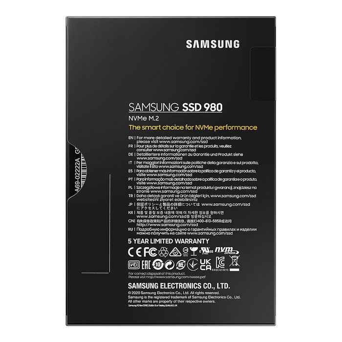 Samsung 980 NVMe PCIe 3.0 x 4 M.2 500GB 3100 MB/s SSD