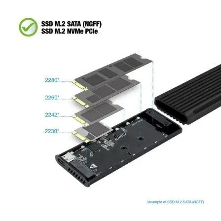 Tooq Caja Externa SSD M.2 NVMe TQE-2222B / USB 3.1 Gen2 / Sin Tornillos