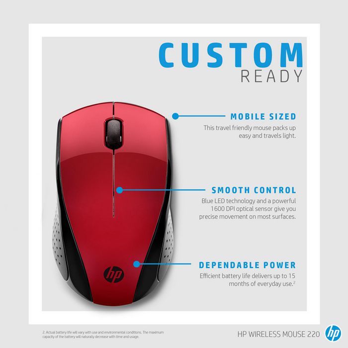 HP Ratón Inalámbrico 220 (Sunset Red) - Ratón Inalámbrico de Tamaño Viaje con Larga Duración de Batería