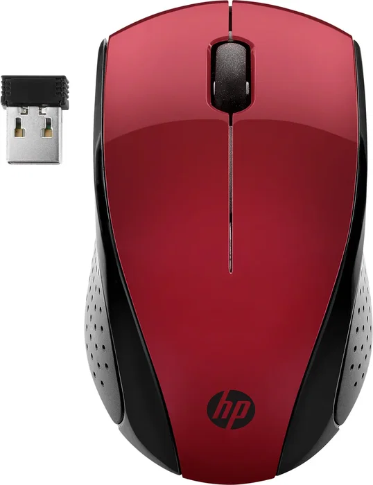 HP 220 Ratón Inalámbrico RF 2.4GHz Ambidiestro, Sensor Óptico 1600 DPI, Batería hasta 15 Meses, 3 Botones, Compatible con Chromebook - Rojo