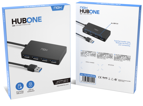 Nox Lite Hub One Hub USB 3.2 Gen 1 de 4 Puertos, Negro Nox Lite Hub One Hub USB 3.2 Gen 1 de 4 Puertos, Negro