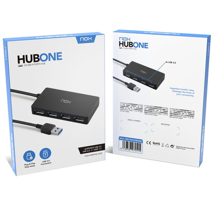 Nox Lite Hub One Hub USB 3.2 Gen 1 de 4 Puertos, Negro Nox Lite Hub One Hub USB 3.2 Gen 1 de 4 Puertos, Negro