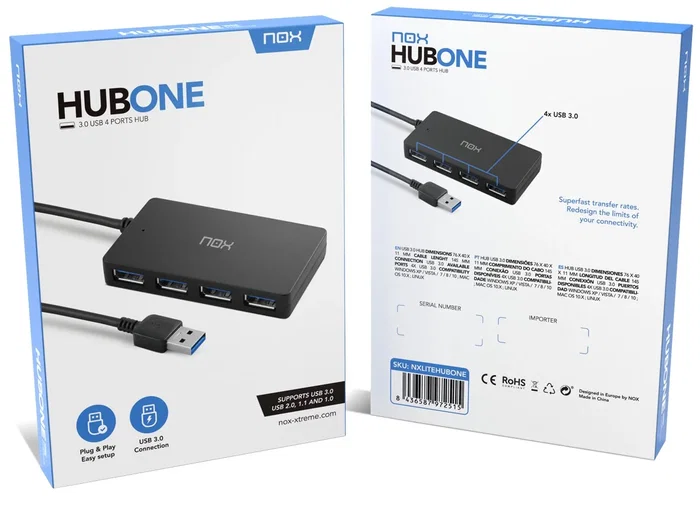 Nox Lite Hub One con 4 puertos USB 3.2 Gen 1 Negro Nox Lite Hub One con 4 puertos USB 3.2 Gen 1 Negro